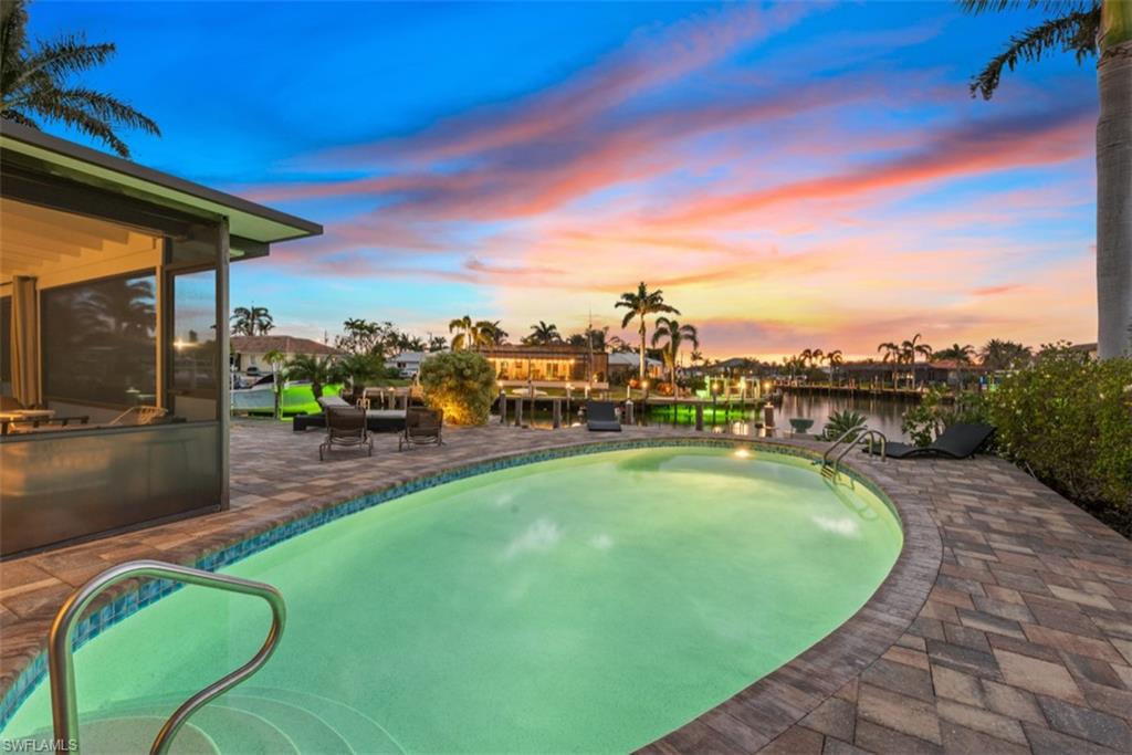 Pool deck at sunset
